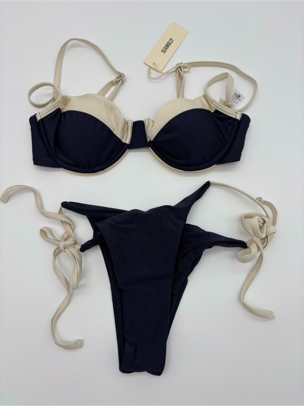 Seafolly Two-Tone Navy and Cream Underwire Bikini Set NWT
